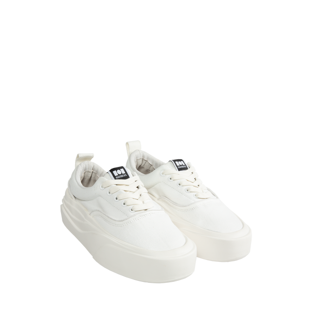 Image 2 of 6 - WHITE - NAHMIAS Ollie Sneaker featuring round rubber cap toe, lace up closure, textile logo patch at tongue, branded logo detail on outsole lip, padded tongue and collar, treaded logo outsole, rubber midsole, logo emboss on heel and logo gum bottom.  