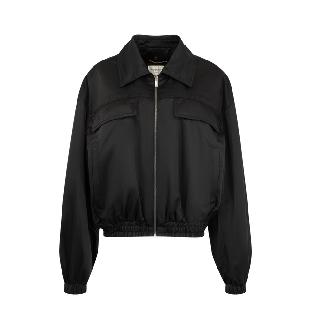 Image 3 of 3 - BLACK - Saint Laurent Womens Blouson Jacket is crafted from technical fabric with a detachable shearling collar. Features a relaxed fit, front zip closure, slit pockets, snap-button pockets, elasticized cuffs, antique silver-tone hardware, and cotton-blend lining. Main Material: 100% Polyester; Trim: 100% Calf Hair; Lining: 97% Cotton, 3% Elastane. Made in Italy. 