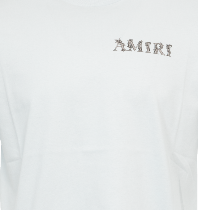 Image 3 of 4 - GREY - AMIRI MA Baroque Logo Tee featuring logo print at the chest, logo print to the rear, crew neck, short sleeves and straight hem. 100% cotton.  