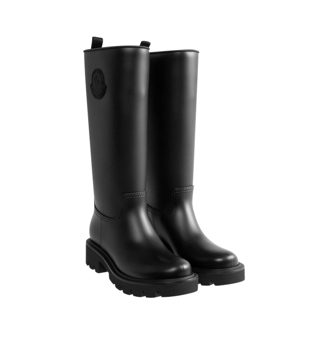 Image 2 of 4 - BLACK - Moncler Women's Kickstream High Rain Boots are crafted from waterproof PVC and nylon and feature a minimalist knee-high silhouette designed to protect against wet weather. Finished with a drawstring fastening, fabric insole, TPU welt, and lightweight EVA tread, these designer rain boots combine practical weather protection with Moncler's refined sporty aesthetic. Upper: 100% Polyvinyl Chloride. Lining: 80% Polyamide/Nylon, 20% Elastane/Spandex. Sole: 100% Polyvinyl Chloride. Calf Heig 