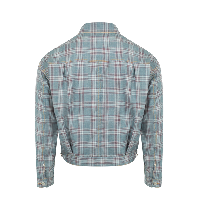 Image 2 of 2 - BLUE - JUNYA WATANABE Plaid Jacket featuring button front closure, two button cuffs, cropped fit, classic collar and plaid throughout.  