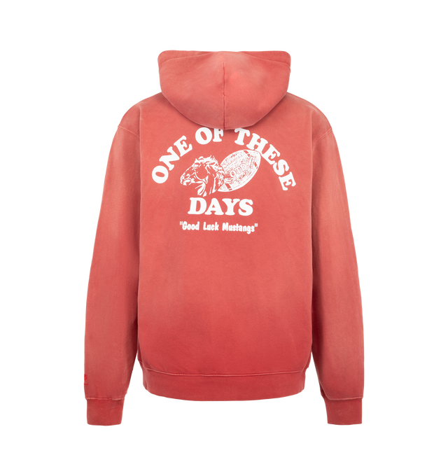 Image 2 of 3 - RED - One Of These Days Men's Good Luck Mustangs Zip Up Hooded Sweatshirt is crafted from premium USA-knit fabric and features a full-zip front closure, an adjustable hood, and a classic everyday silhouette. Cut and sewn in the USA, this essential sweatshirt is pre-shrunk to maintain a consistent fit from the first wear. Main Material: Cotton Knit. Made in the USA. 