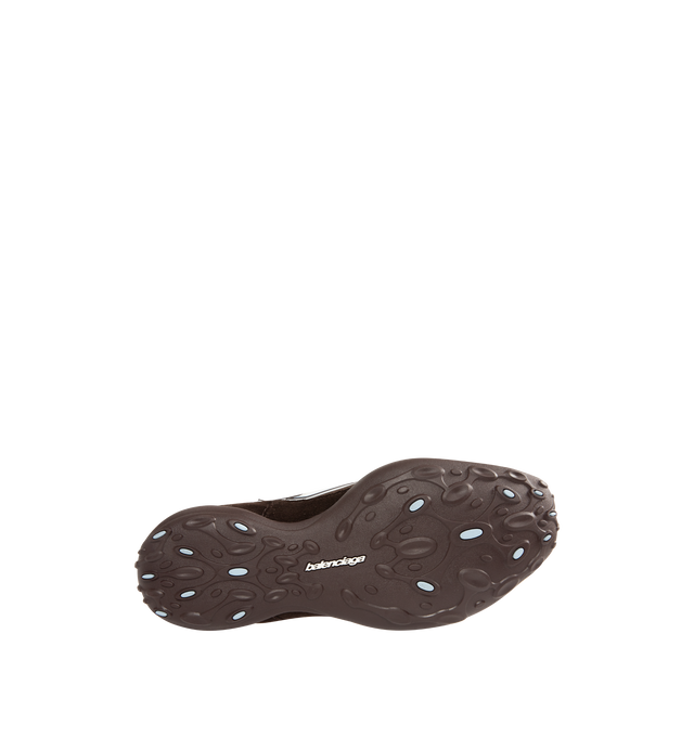 Image 4 of 5 - BROWN - BALENCIAGA Monday Ultra Sneaker featuring worn-out effect, Balenciaga logo embossed on the exterior, 3B sports icon artwork embroidered on the tongue, 3B sports icon artwork in rubber on each side, unity logo embroidered at the back of the heel, debossed size at the back of the heel and back pull-on tab. Upper: cotton, polyester. Sole: rubber. 
