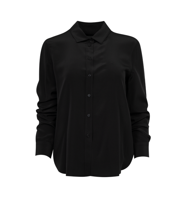 BLACK - NILI LOTAN Gaia Slim Fit Shirt featuring long-sleeves, button-front, sheer, spread collar, straight front hem, shaped back shirttail hem, tonal buttons at placket and cuffs. 100% silk. Made in USA.