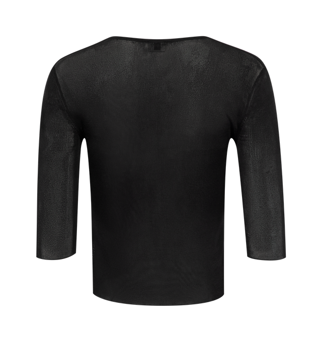 Image 2 of 2 - BLACK - Saint Laurent semi-sheer top made with certified viscose, featuring a crewneck, -length short sleeves, and CASSANDRE at the hem. 100% VISCOSE. Made in Italy. 