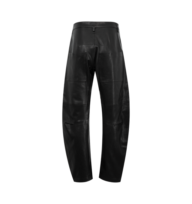 Image 2 of 3 - BLACK - Nili Lotan Shon Leather Pants have a zip fly and a curved silhouette with seam details at the knees, top stitched front and back pockets, and a shank closure. 100% lambskin leather.  