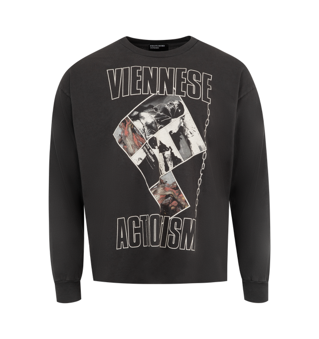 Image 1 of 2 - BLACK - Enfants Riches Deprimes Viennese Actionism T-Shirt has a crew neck, long sleeves, a boxy fit, printed artwork, and a vintage texture. Made in USA.  