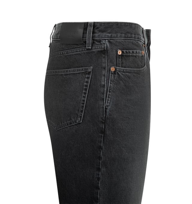 Image 3 of 3 - BLACK - SAINT LAURENT Mick Long Jeans featuring mid-rise, five-pocket style, certified cotton, a long straight leg, button fly and waistband with belt loops. 100% cotton. Made in Italy.  