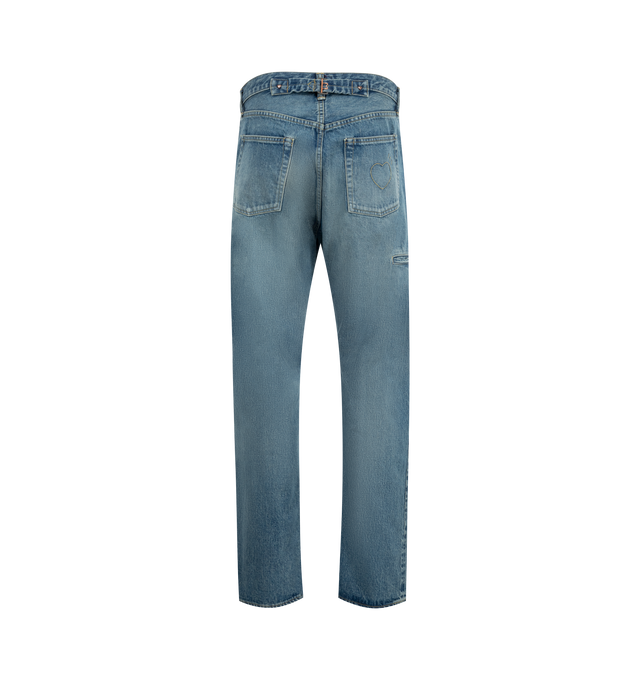 Image 2 of 3 - BLUE - Human Made Future Straight Denim Pants are a 5-pocket style with a button fly and a slim fit. 100% cotton.  