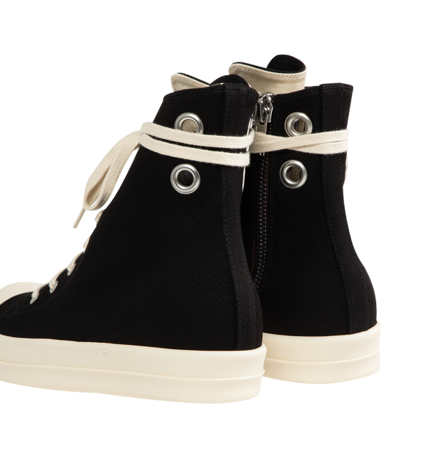 Image 3 of 5 - BLACK - DRKSHDW Vintage Sneaks Sneakers featuring high-top 13 oz GOTS-certified organic cotton, overdyed, faux-leather cap toe, lace-up closure, eyelets at sides, zip closure at inner side, twill lining and treaded rubber sole. Upper: textile. Sole: rubber. Made in Italy. 