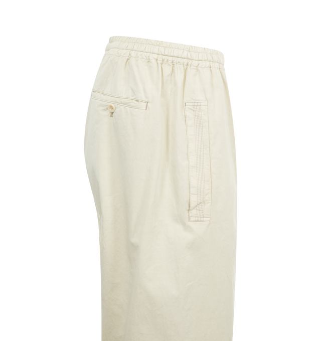 Image 3 of 5 - WHITE - Lemaire Multi-Topstitch Taekwondo Pants have an elastic drawstring waist, pleat detailing, 2 side pockets, and a rear button pocket.  