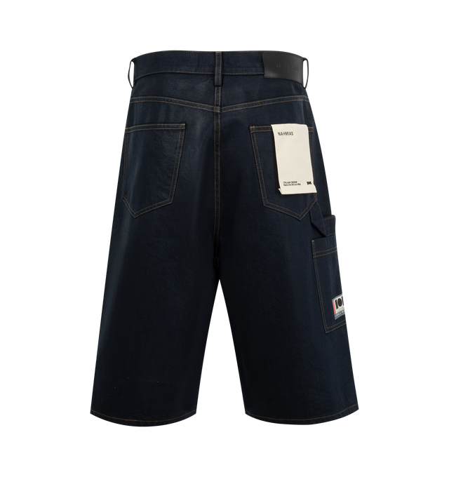 Image 2 of 7 - NAVY - NAHMIAS X HIRSHLEIFERS Indigo Baggy Carpenter Shorts featuring 5-pocket style, baggy fit and Nahmias button closure. 100% cotton. 