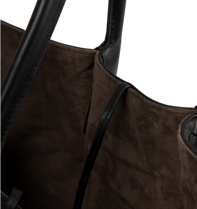 Image 3 of 3 - BROWN - Bottega Veneta Pinacoteca reversible tote bag in Intrecciato silky calf leather featuring single detachable interior zippered pocket and brass finish hardware. Calfskin with suede lining. Measures 9.1 high X 16.9 wide X 6.9 deep with 7.9 handle drop. Made in Italy. 