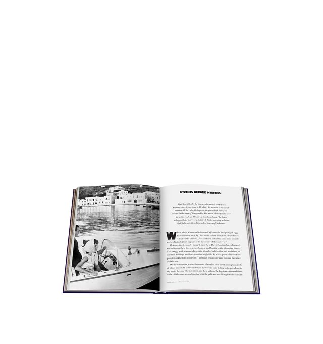 Image 4 of 5 - BLUE - Assouline Mykonos Muse is a luxury coffee table book that celebrates the rich history, vibrant culture, and legendary spirit of Greece's iconic island through captivating photography and engaging storytelling. Written by Lizy Manola with additional contributions by Rachel Howard and Michael Skafidas, this designer silk hardcover book explores Mykonos' evolution from an ancient sanctuary to one of the world's most celebrated travel destinations, highlighting its architecture, beaches, n 