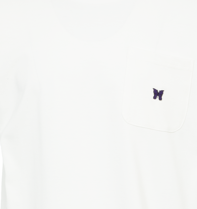 Image 2 of 2 - WHITE - NEEDLES Crew Neck Tee featuring round neck and pocket with logo patch. 65% polyester, 35% cotton. Made in Japan. 