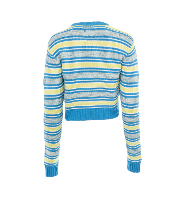 Image 2 of 3 - BLUE - ROSIE ASSOULIN Crewneck Sweater featuring striped pattern, ribbed edges, crew neck and long sleeves with dropped shoulders. 100% cotton. 