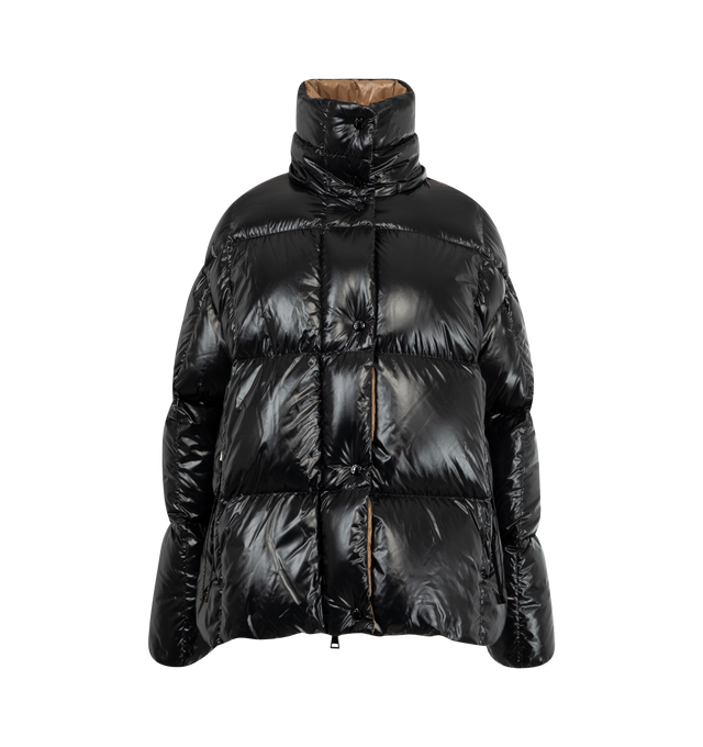 Image 4 of 4 - BLACK - MONCLER Parana Jacket featuring crafted from nylon laqu, nylon laqu lining, down-filled, detachable and adjustable hood, zipper and snap button closure, zipped pockets, elastic cuffs and logo. 100% polyamide/nylon. Padding: 90% down, 10% feather. 