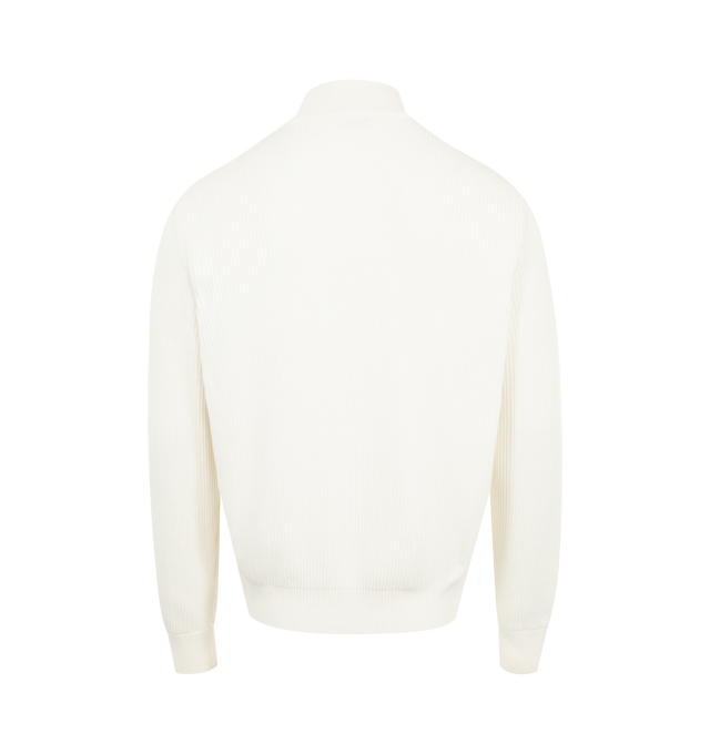 Image 2 of 3 - WHITE - Moncler Padded Sip-Up Cardigan has a stand collar, 2-way front zip closure with contrast trim, and zip pockets. 90% down, 10% feather. Made in Tunisia.  