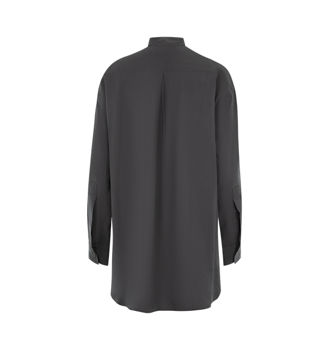 Image 2 of 3 - GREY - STUDIO NICHOLSON Sheer Shirt featuring band collar, front button closure, curved hem, dropped shoulders, button cuffs and relaxed fit. Made in Portugal. 