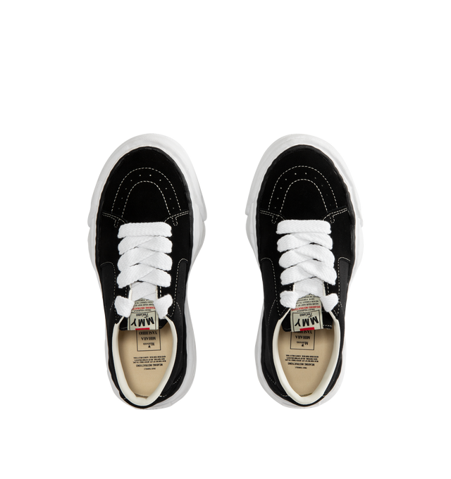 Image 5 of 5 - BLACK - Maison Mihara Yasuhiro Men's Eric Sneakers feature the brand's signature hand-sculpted OG sole, a mixed-material suede and canvas upper, and distinctive toe stitching for a bold contemporary look. Designed for the Spring/Summer 2026 collection, these designer low-top sneakers combine Maison Mihara Yasuhiro's experimental aesthetic with everyday comfort, while the handcrafted-inspired sole and intentional vintage detailing create a truly distinctive silhouette. Main Material: Cow Leath 
