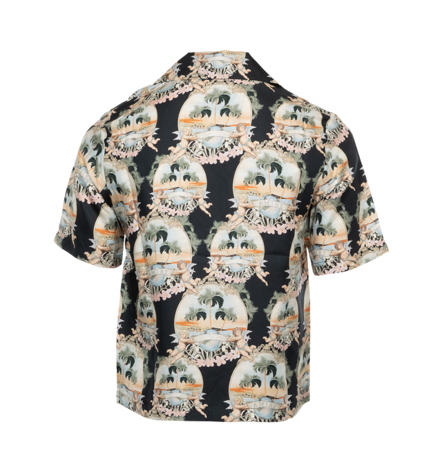 Image 2 of 3 - BLACK - AMIRI All Over Palm Bowling Shirt featuring all-over angels landscape print, notched collar, short sleeves, unlined, straight hem and front button fastening. 100% silk. 