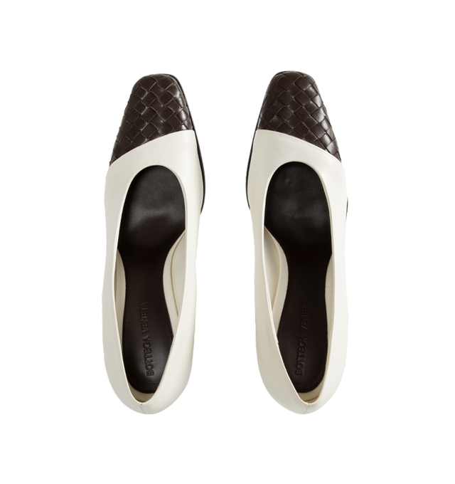 Image 4 of 4 - WHITE - Bottega Veneta Step Pumps have square toes with signature Intrecciato weaving, leather uppers, and rubber outsoles. Made in Italy. 