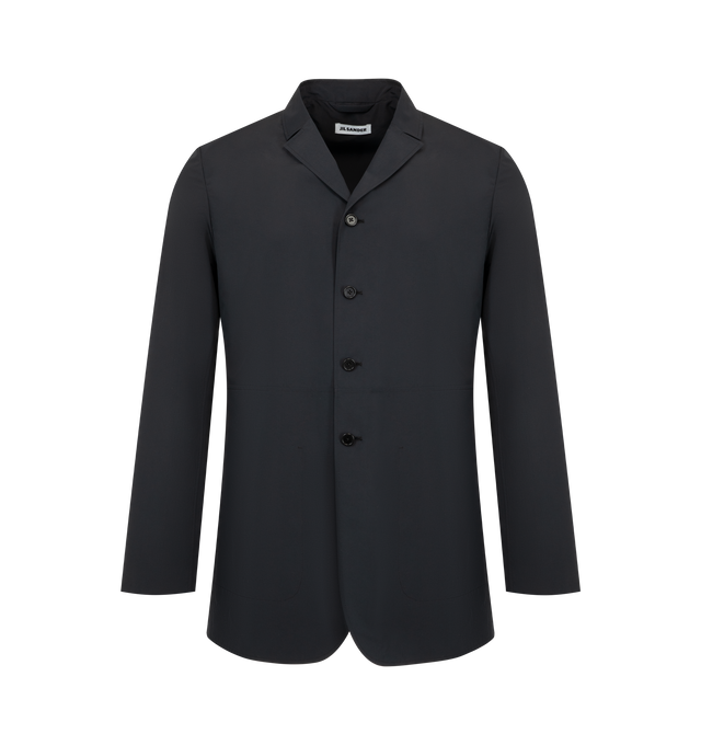 Image 1 of 3 - BLACK - Jil Sander Mens Sport Jacket is a Single-Breasted Tailored Style Jacket is crafted from lightweight technical fabric. Features a relaxed fit, notched lapels, button-front closure, long sleeves, two front patch pockets, and a straight hem. Main Material: 100% Polyester. Made in Italy. 