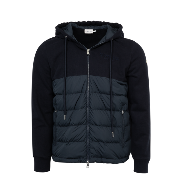 Image 1 of 2 - BLACK - MONCLER Zip Up Cardigan featuring down-filled, adjustable hood, zipped front pockets and double zipper front closure. 100% polyamide/nylon. 100% virgin wool. Padding: 90% down, 10% feather. 