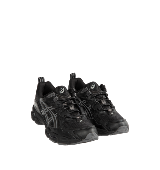 Image 2 of 5 - BLACK - Asics Men's Gel-Nyc combines breathable mesh underlays with suede overlays, while rearfoot and forefoot GEL cushioning help absorb impact throughout the day. Upper: Mesh and Synthetic overlays. Rearfoot and Forefoot GEL Cushioning. GEL-CUMULUS 16 Tooling. Flexible and Responsive Construction. Rubber Outsole. 