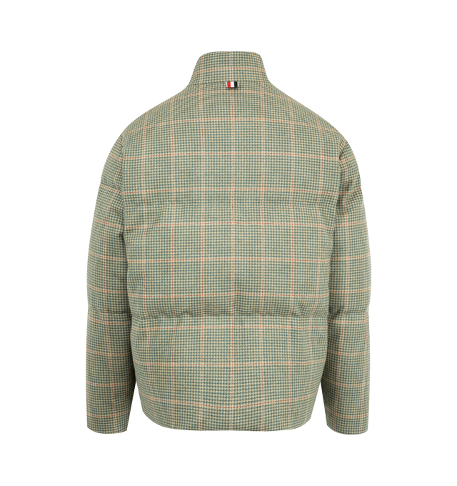 Image 2 of 4 - GREEN - THOM BROWNE Reversible Funnel Neck Down Jacket featuring zip front closure, plaid on one side, green with 4 bar stripe on the other side, stand collar and slit pockets. 100% wool. 100% polyester. Padding: 80% down, 20% feahter. Made in Italy. 