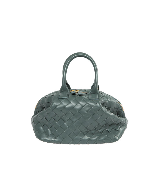 BLUE - BOTTEGA VENETA Mini Bauletto Bag featuring removable cross-body strap, single interior flat pocket and zipper closure. 6.1" x 8.1" x 3.9". Handle drop: 3.9". Strap drop: 19.1". 100% lambskin. Made in Italy.