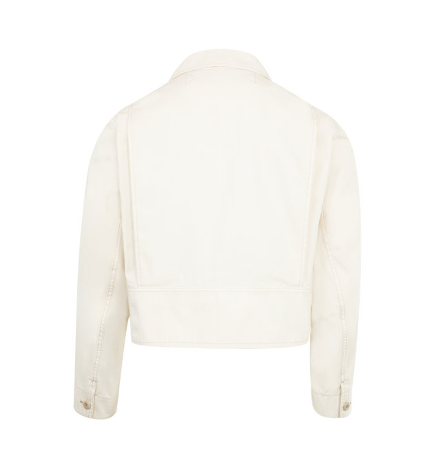 Image 2 of 3 - WHITE - LEMAIRE Compact Cotton Twill Short Utility Jacket featuring front button closure, button cuffs, 4-pocket styling and midweight twill fabric. 100% cotton. Made in Italy. 