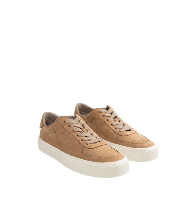 Image 2 of 5 - BROWN - MONCLER Monclub Sneakers featuring low top silhouette, branding on the tongue and heel, lace closure, nubuck upper, leather insole and rubber sole. 