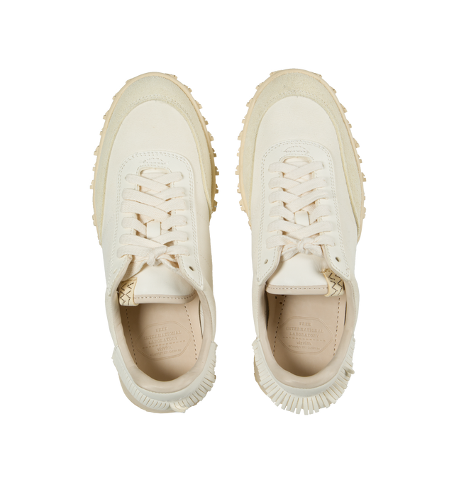 Image 5 of 5 - WHITE - VISVIM Hospoa Runner featuring calf suede, panelled design, embroidered logo to the rear, fringe detailing, round toe, front lace-up fastening, branded leather insole and Vibram sole. 100% calf leather. 