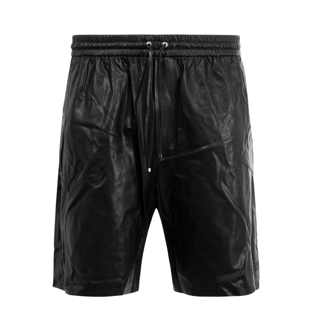 Image 1 of 3 - BLACK - AMIRI Lightweight Leather Short featuring regular fit, side pockets, elasticated waistband, drawstring closure and side pockets. Leather. 