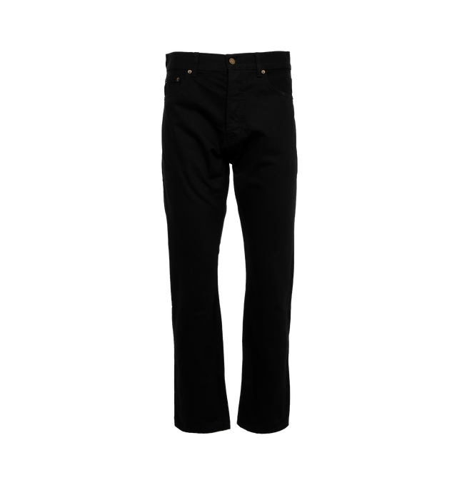 BLACK - FEAR OF GOD 5 POCKET JEAN is made from Japanese denim with antique brass hardware for premium quality in a straight-leg fit. The leather label is stitched on the back pocket. 100% cotton.