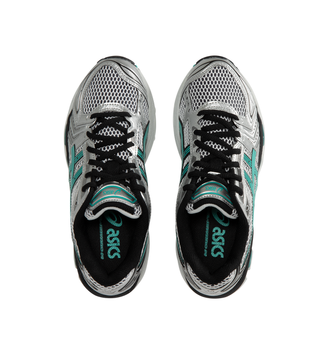 Image 5 of 5 - SILVER - ASICS GEL-Kayano 14 Sneaker featuring synthetic leather and mesh construction, textile upper, EVA sole, GEL technology cushioning provides excellent shock absorption, solution dye sockliner and Trusstic support system. Unisex style in men's sizing. 