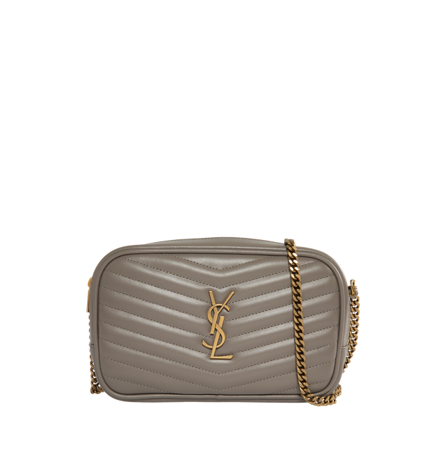 GREY - SAINT LAURENT Mini Lou with Chain featuring zip closure, back slip pocket, three card slots and leather lining. 7.5 X 4.1 X 2 inches. 100% calfskin. 