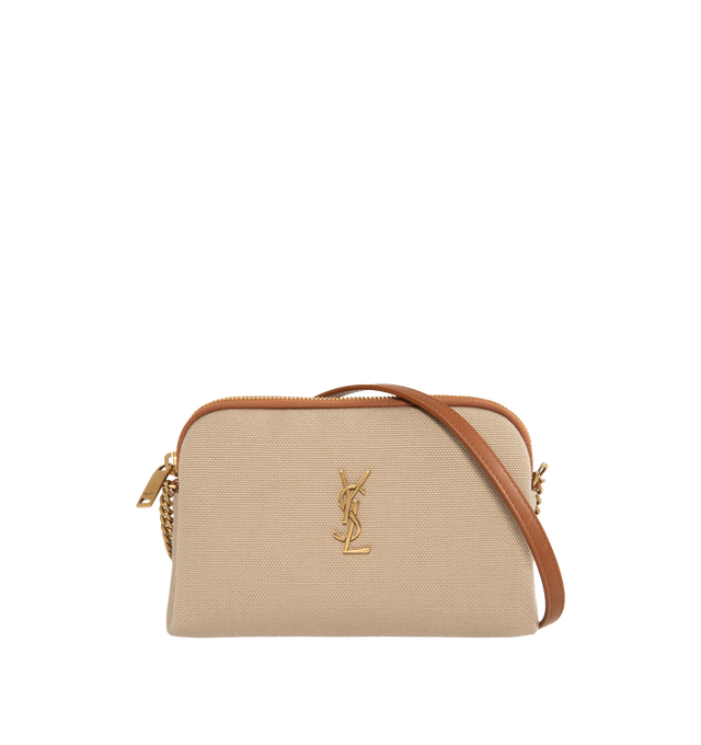 Image 1 of 3 - NEUTRAL - SAINT LAURENT Gaby Camera Bag in Canvas featuring adjustable leather and chain strap, cotton and linen lining, cassandre and zip closure. 7.5" X 4.3" X 1.2". Calfskin leather.  