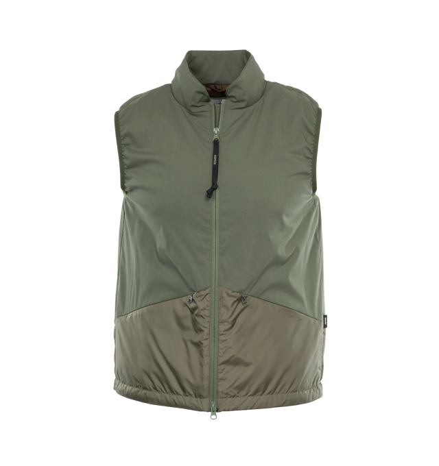 GREEN - ASPESI Gilet Tang Vest featuring standing collar, two-way zipper closure and sleeveless.