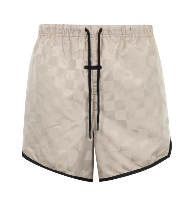 Image 1 of 3 - NEUTRAL - Fear of God Essentials Mens Checkered Gym Shorts are crafted from nylon. Feature a relaxed fit, and an elasticized waistband with drawstring. Main Material: Nylon.  