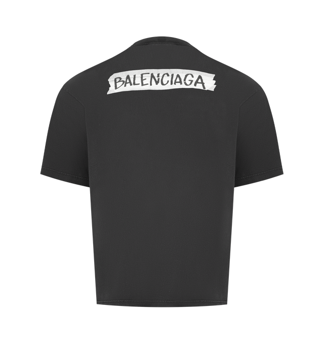 Image 2 of 2 - BLACK - BALENCIAGA Masking Tape T-Shirt Medium Fit in faded black dry jersey featuring crewneck, short sleeves and masking tape artwork at front and back. 100% cotton. Made in Portugal. 