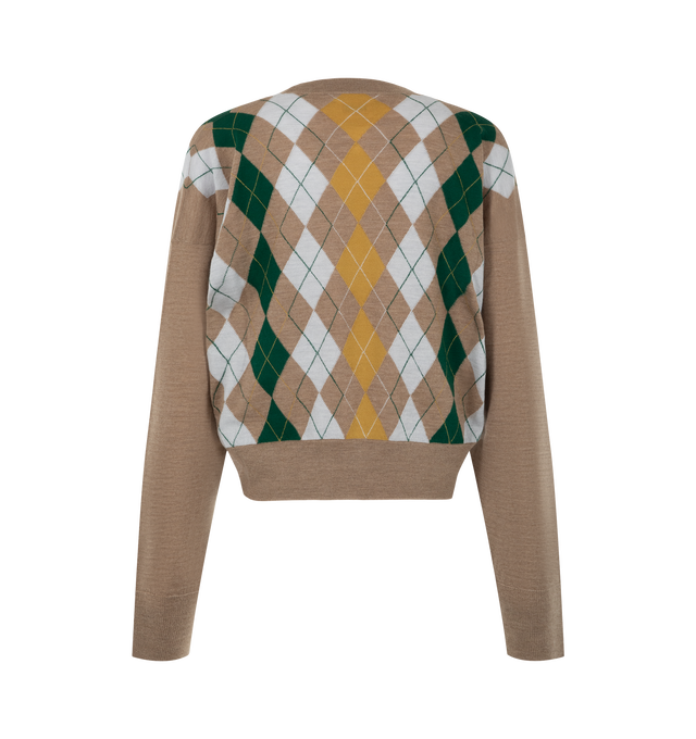 Image 2 of 2 - NEUTRAL - Khaite Women's Argyle Pullover is crafted from a fine virgin wool and features a delicately scaled argyle pattern, a relaxed fit, and a drop-shoulder silhouette. Designed with ribbed trim at the crew neckline, cuffs, and hem, this finely knit sweater offers a smooth, refined finish and effortless everyday wear. Main Main Material: Virgin Wool. 
