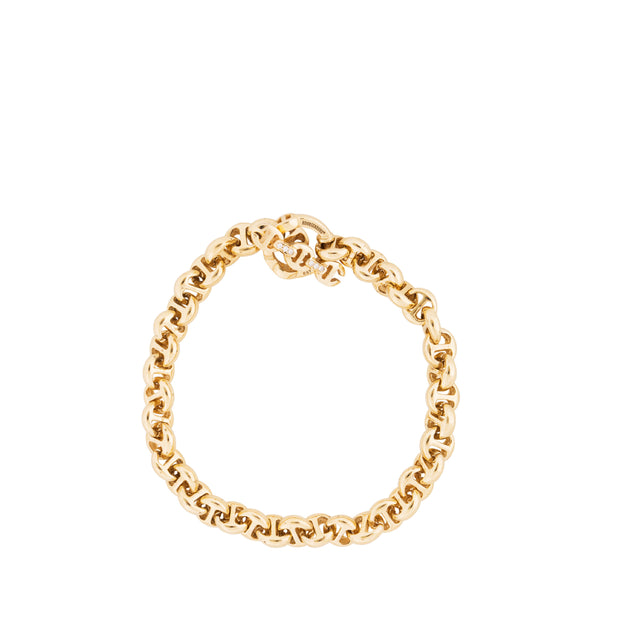 Image 1 of 1 - GOLD - HOORSENBUHS 5mm Open Link Bracelet handmade from 18K yellow goldfeaturing iconic tri-link loop and toggle closure with white diamonds. Size 7.25.   Hirshleifers offers a range of pieces from this collection in-store. For personal consultation and detailed information about jewelry, please contact our dedicated stylist team at personalshopping@hirshleifers.com 
