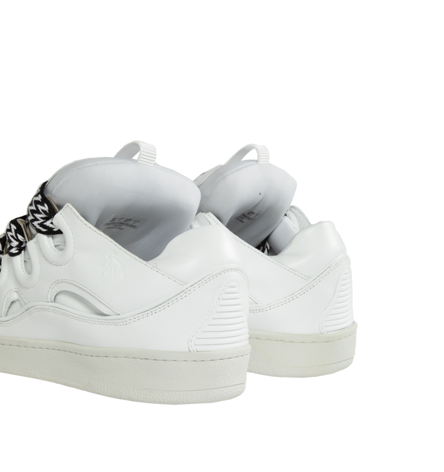 Image 3 of 5 - WHITE - LANVIN LAB X FUTURE Curb and Pins Sneakers featuring leather upper, front pull loop, front lace-up closure, padded tongue, logo details and rubber sole. 100% calf. Lining: 20% elasterell-p, 80% polyamide. Made in Italy. 