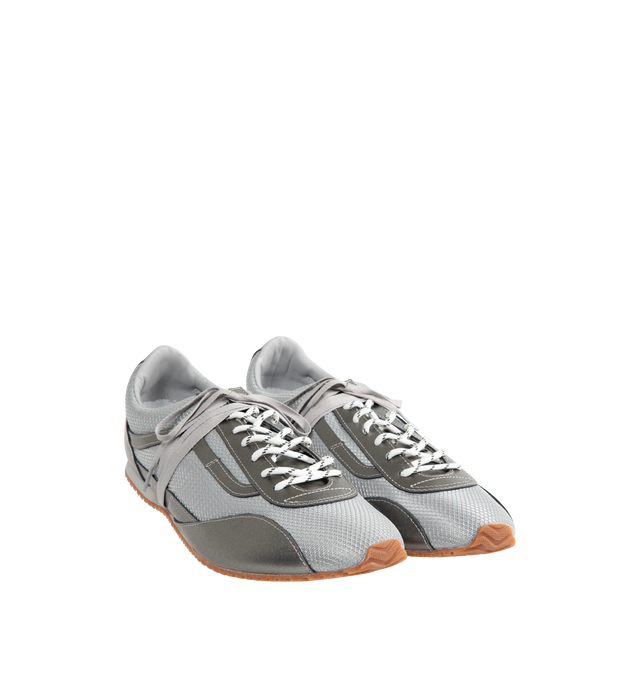 Image 2 of 5 - SILVER - VANS LX Slip Trainer Marathon Sneaker featuring a slim low-profile with layered metallic overlays and textured mesh underlays, gum outsole, elongated lace detail and lightweight. 