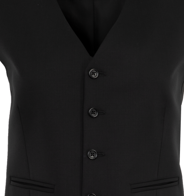 Image 3 of 3 - BLACK - ARMARIUM Mark Vest in Wool featuring five button waistcoat in lightweight wool with two welt pockets at the waist and adjustable sliding belt at the back. Horn buttons. 100% wool. Made in Italy. 