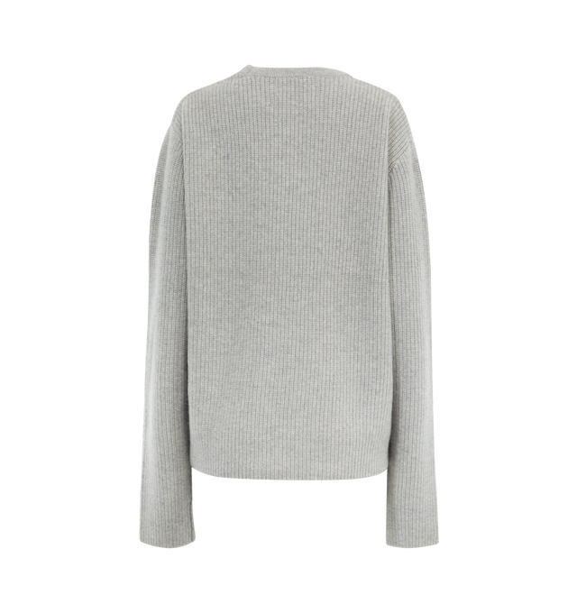 Image 2 of 2 - GREY - EXTREME CASHMERE You Sweater featuring a chunky cashmere sweater, a warm rib knit, classic crew-neck sweater with a slit detail on the side of the round neckline. 100% cashmere. 