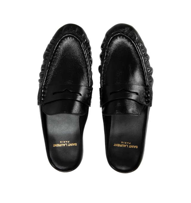 Image 4 of 4 - BLACK - SAINT LAURENT Le Loafer Penny Mules featuring a hand-stitched construction, slip on style and leather sole. Lambskin.  