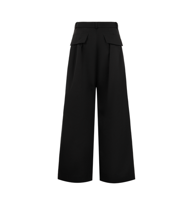 Image 2 of 3 - BLACK - Sacai Women's Double-Faced Silk Cotton Trousers feature a belt loop, a wide-leg silhouette, and a sleek integrated belt detail. Materials: 54% Silk, 45% Cotton; Liner 100% Cupro. 
